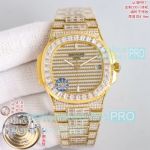 Luxury Replica PDF Factory Yellow Gold Iced Out Patek Philippe Nautilus 5719 Watch 